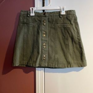 Olive green denim mini skirt